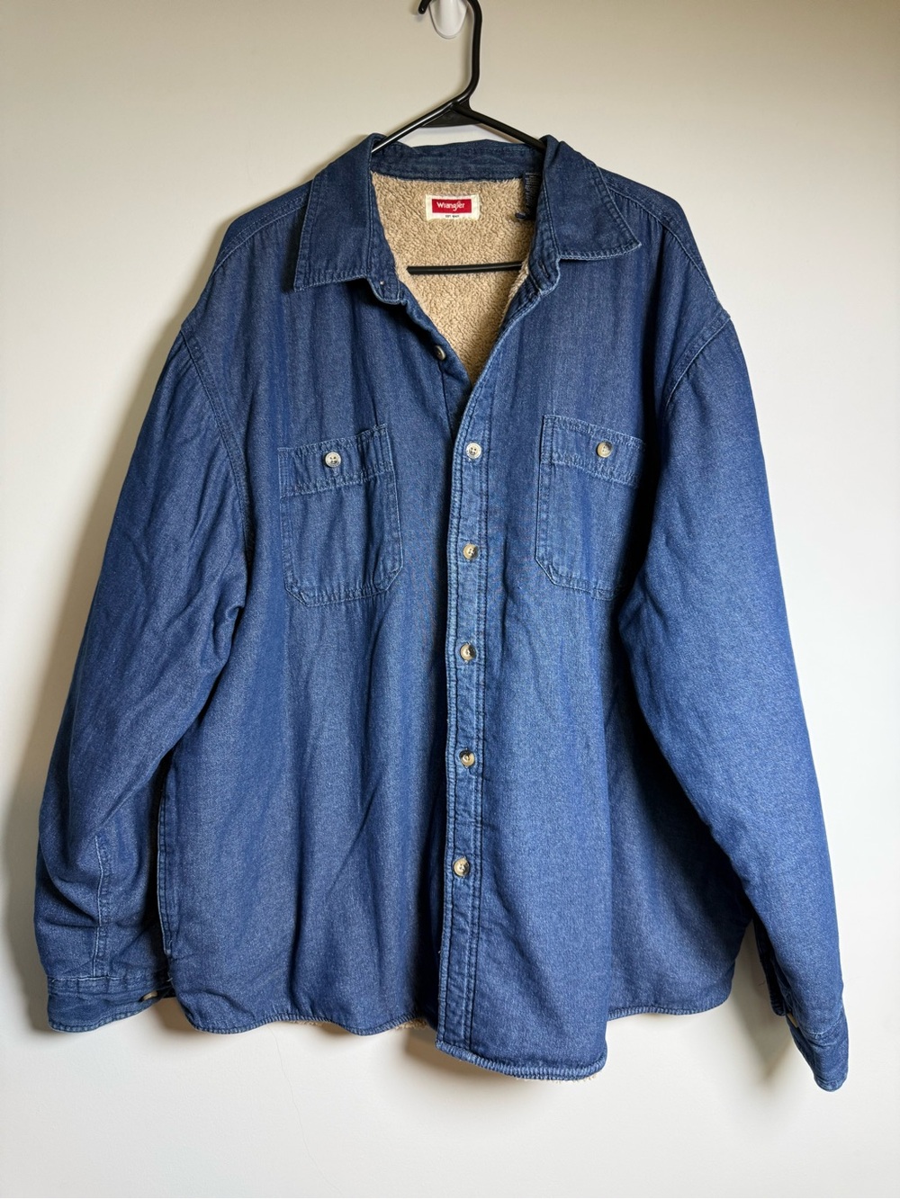 Wrangler Men's Denim Sherpa Lined Shacket Blue Button Up Rugged Workwear XXL